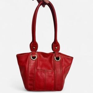 VTG Pelle Studios Red Leather Tote Purse, Red Interior, Silver Accents